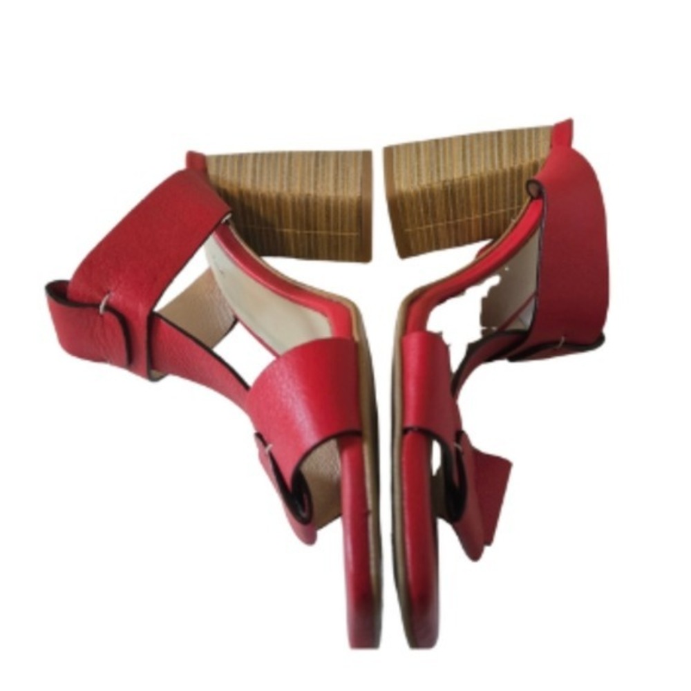 Ana Palma Red Leather Sandals Size‎ 10 EU 42 Block Heel Made in Spain